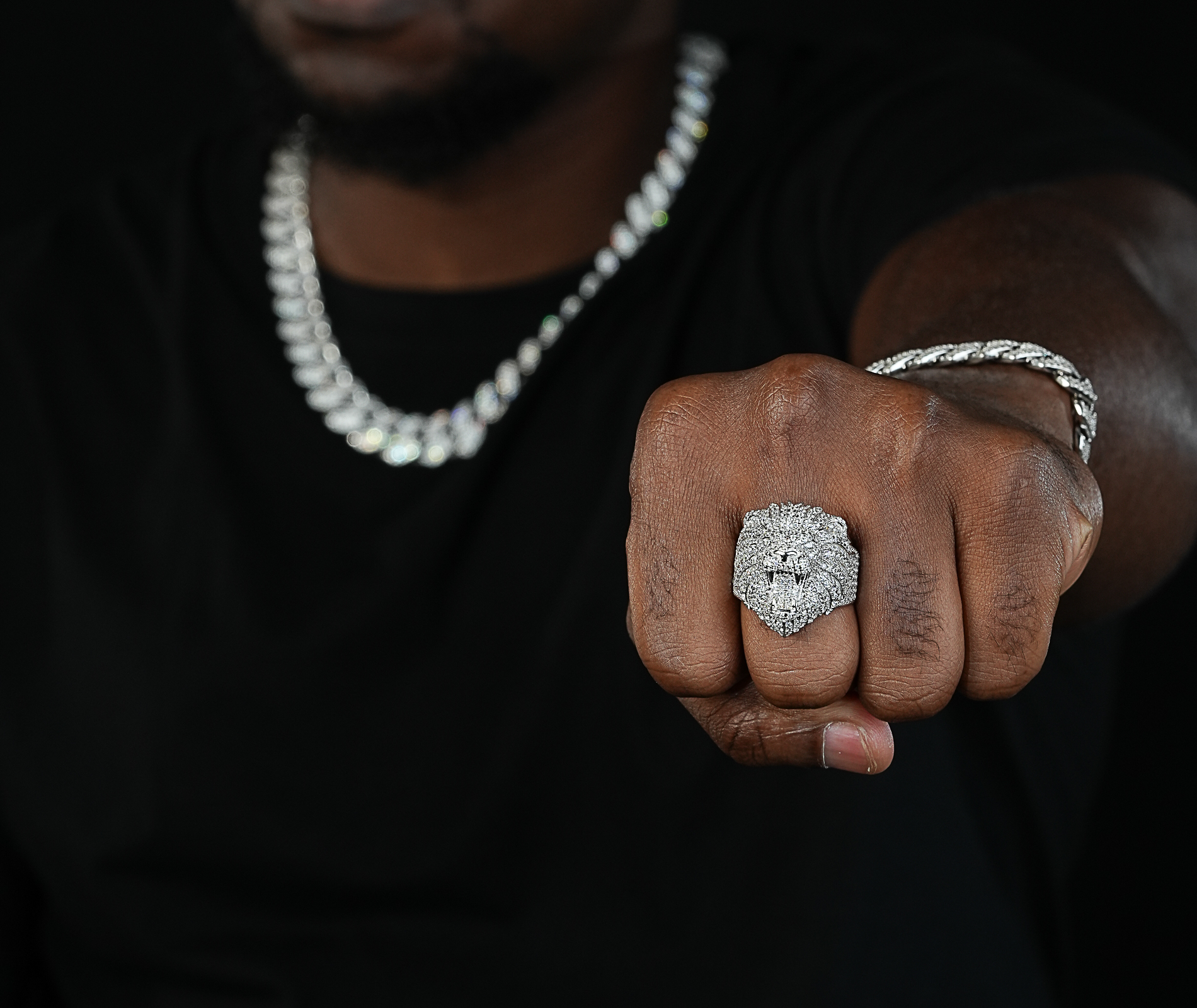 Shining Star Jewelry Real 925 Silver White Gold Cubic Zirconia Lion Head Rings For Men