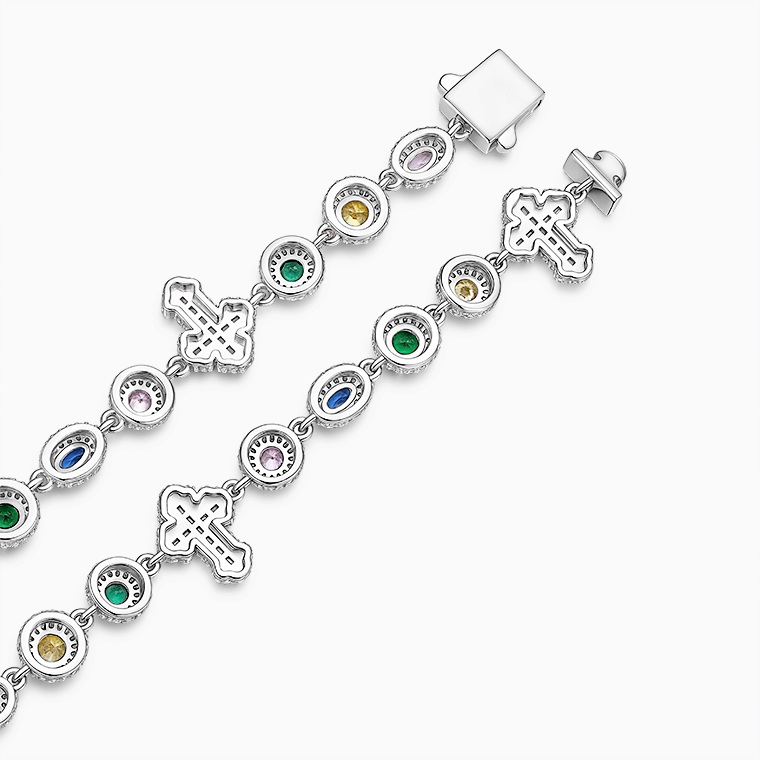 Shining Star Jewelry Colored Gemstones Oval Round Cut Baguette Cross Necklace