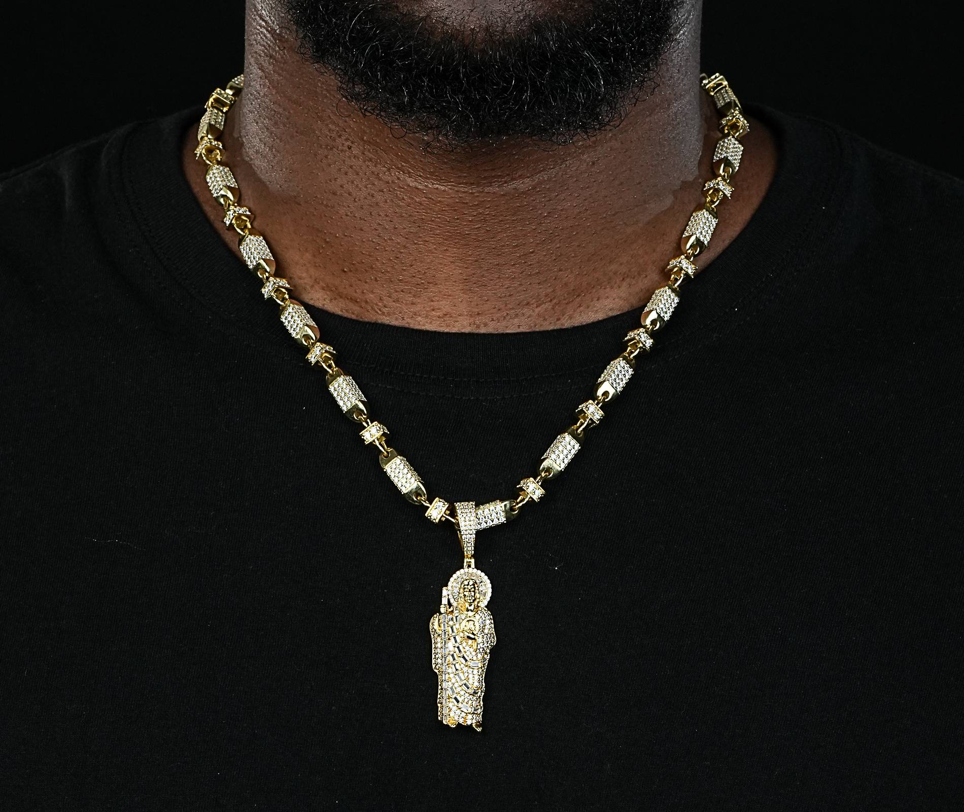 Shining Star Jewelry Men's Solid Silver St Jude San Judas Tadeo Iced Pendant Shining Star Jewelry Men's Solid Silver St Jude San Judas Tadeo Iced Pendant