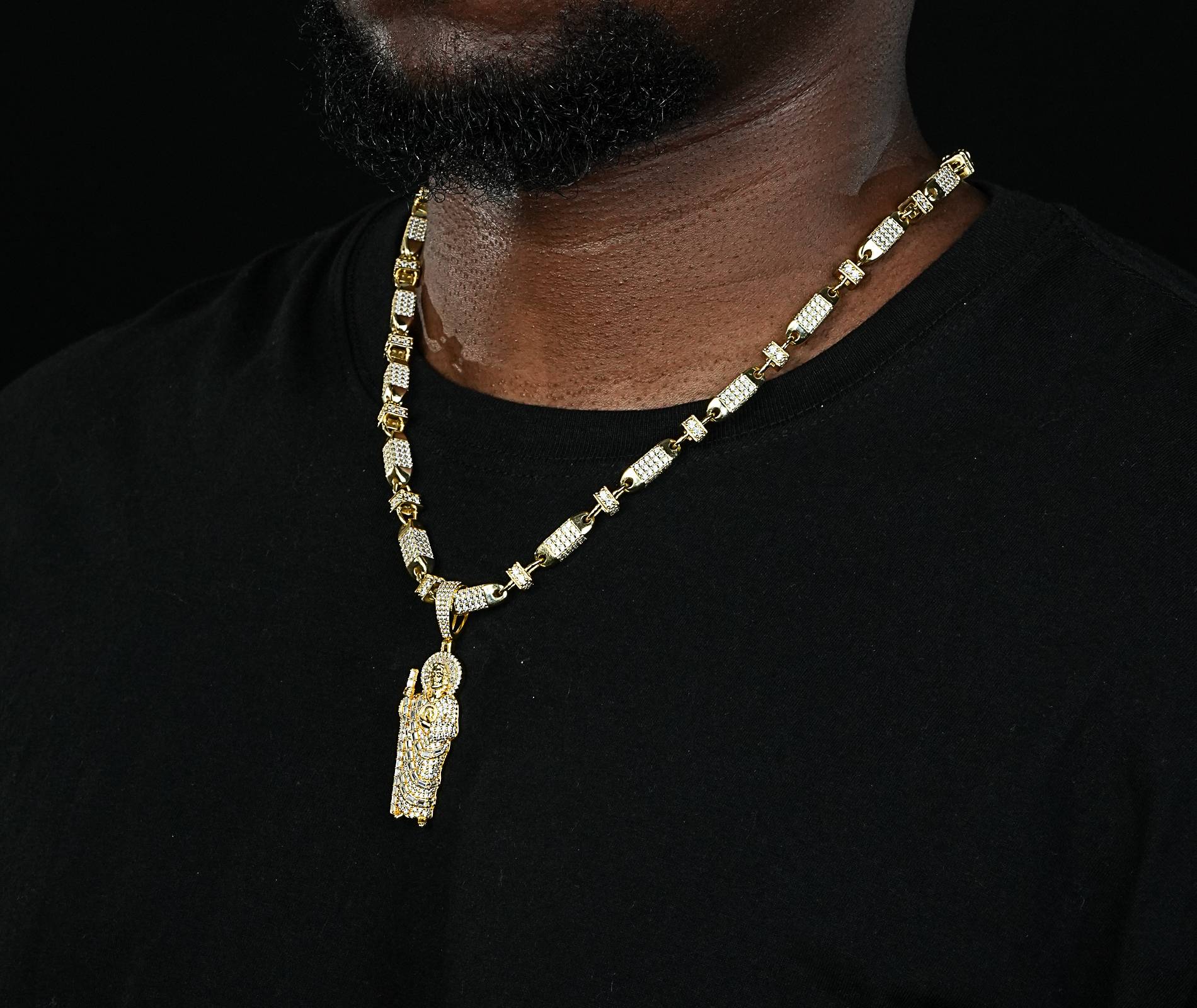 Shining Star Jewelry Men's Solid Silver St Jude San Judas Tadeo Iced Pendant Shining Star Jewelry Men's Solid Silver St Jude San Judas Tadeo Iced Pendant