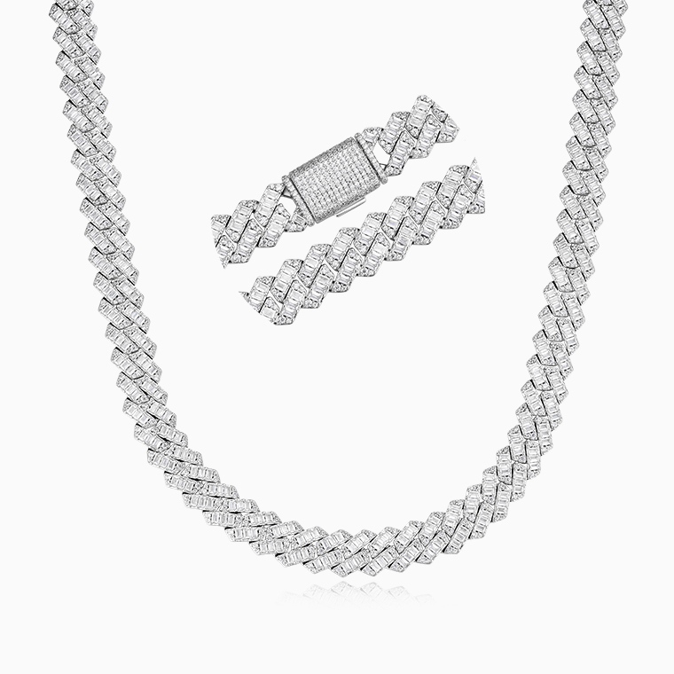 Shining Star Jewelry Silver 14mm Men VVS Moissanite Baguette Cuban Link Chain Shining Star Jewelry Silver 14mm Men VVS Moissanite Baguette Cuban Link Chain