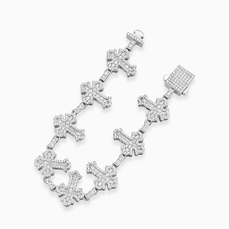 Shining Star Jewelry Trendy Hip Hop Baguette Moissanite Gothic Cross Bracelet