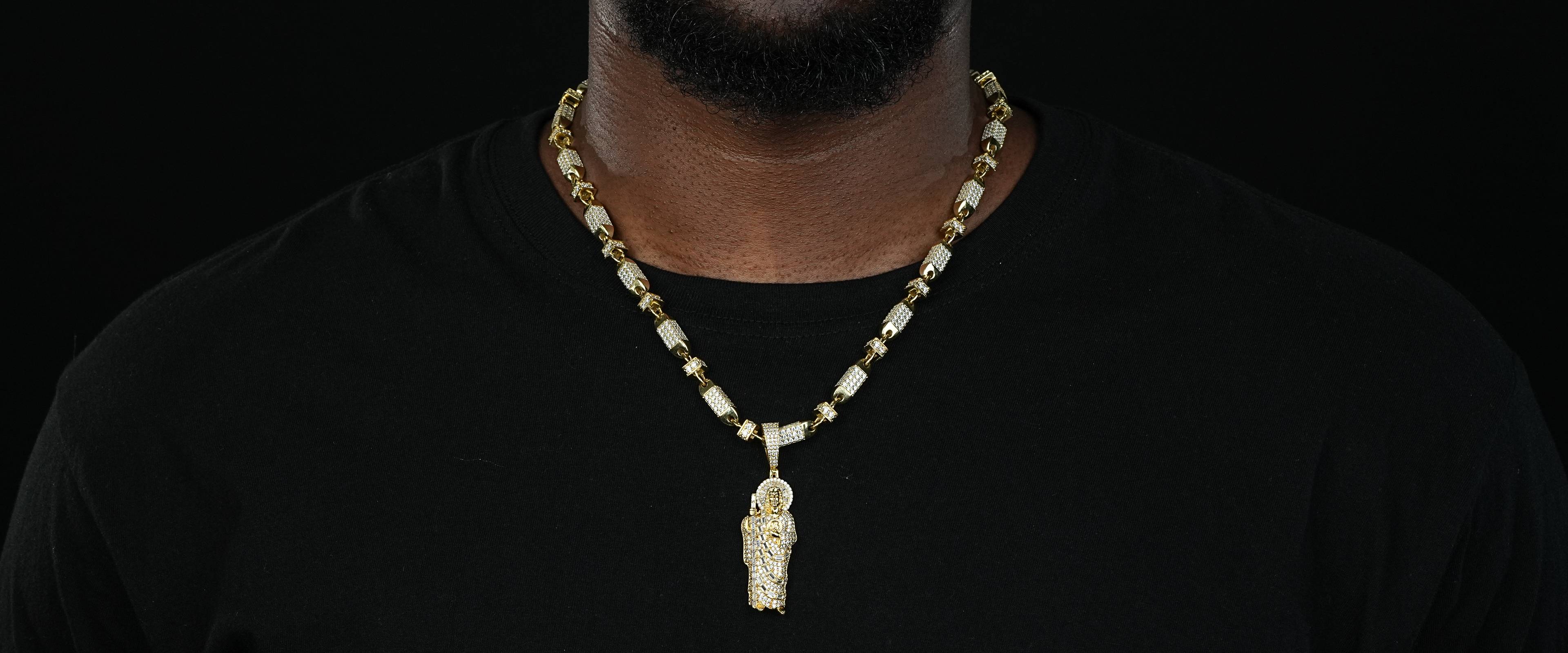 Shining Star Jewelry Men's Solid Silver St Jude San Judas Tadeo Iced Pendant Shining Star Jewelry Men's Solid Silver St Jude San Judas Tadeo Iced Pendant