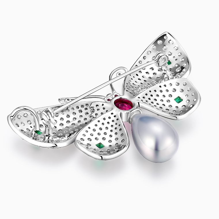 Shining Star Jewelry Women's Fashion Ruby Zircon 925 Silver Butterfly Brooch