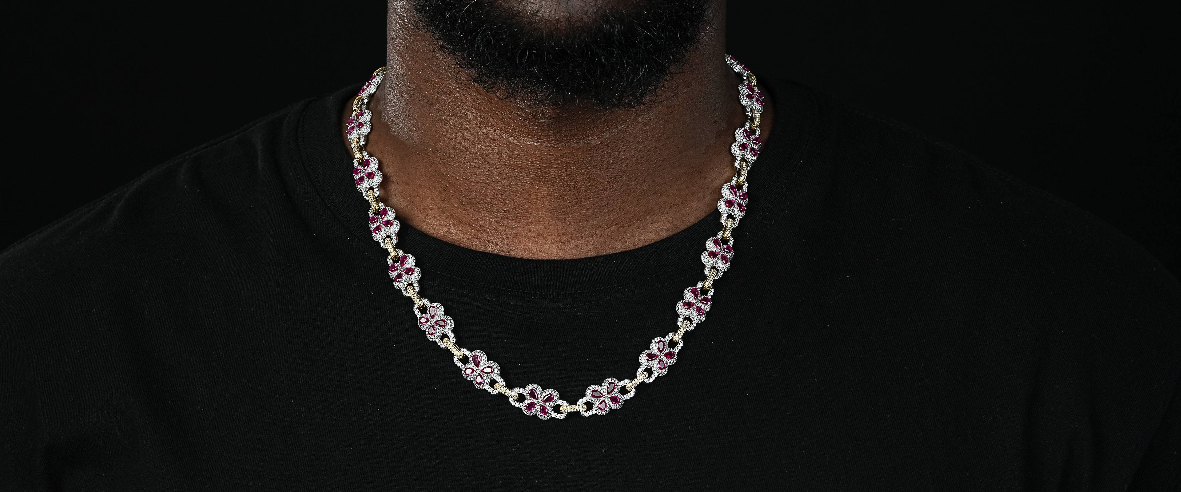 Shining Star Jewelry Elegant Luxury 925 Silver Pear Cut Ruby Butterfly Necklace