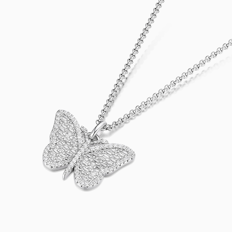 Shining Star Jewelry Luxury Baguette Moissanite Butterfly Pendant Fine Necklace