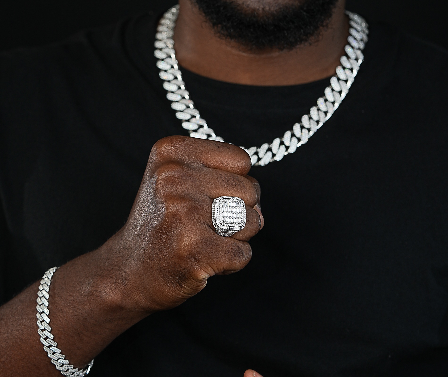 Shining Star Jewelry Hip Hop Iced Baguette Moissanite Men Big Square Chunky Ring