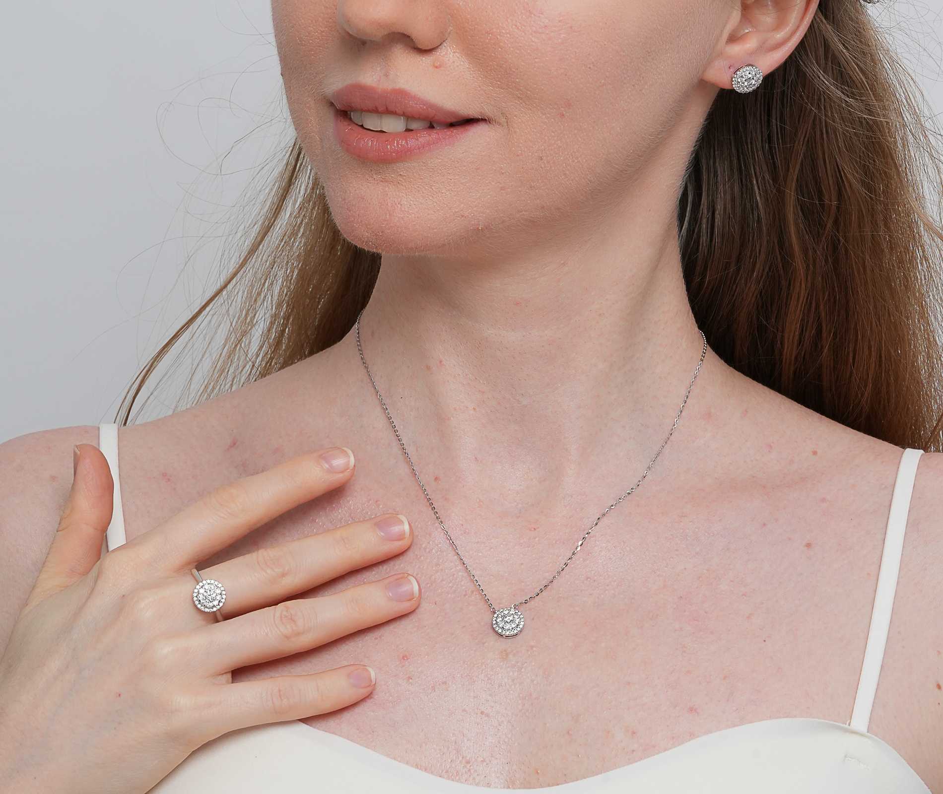 Shining Star Jewelry 925 Sterling Silver Necklace Earrings Ring Jewelry Set