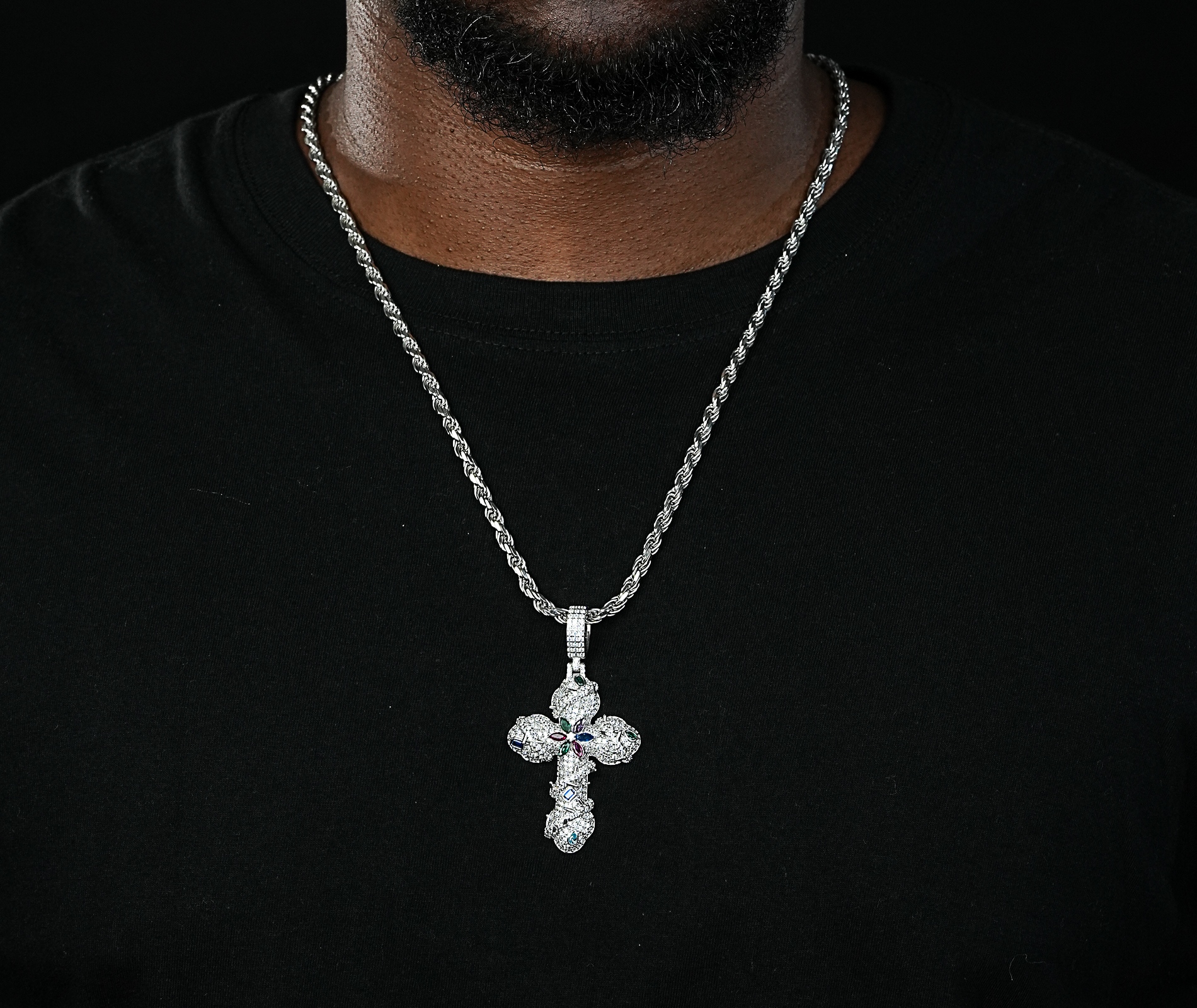 Shining Star Jewelry Custom Gem Studded Sparkle Scattered Diamond Cross Pendant