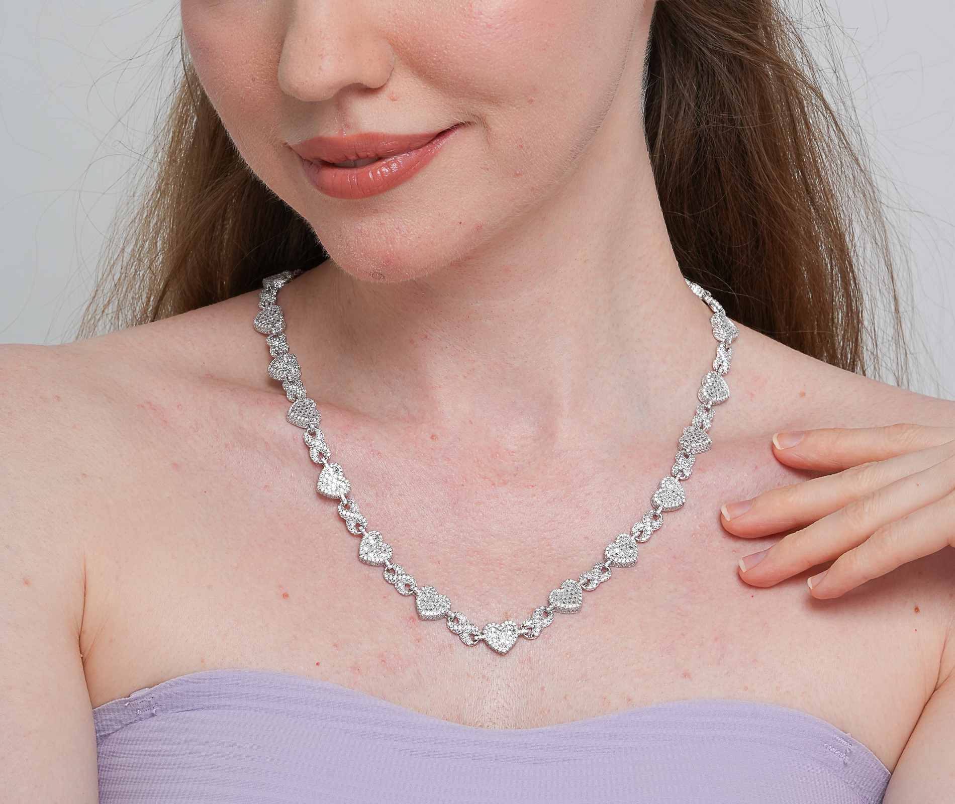 Shining Star Jewelry VVS Moissanite Infinity Link Chain Baguette Heart Necklace