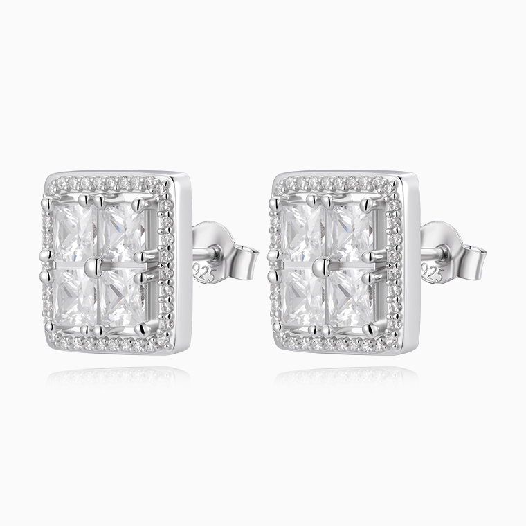 Shining Star Jewelry Women's Moissanite Princess Cut Square Shape Stud Earrings
