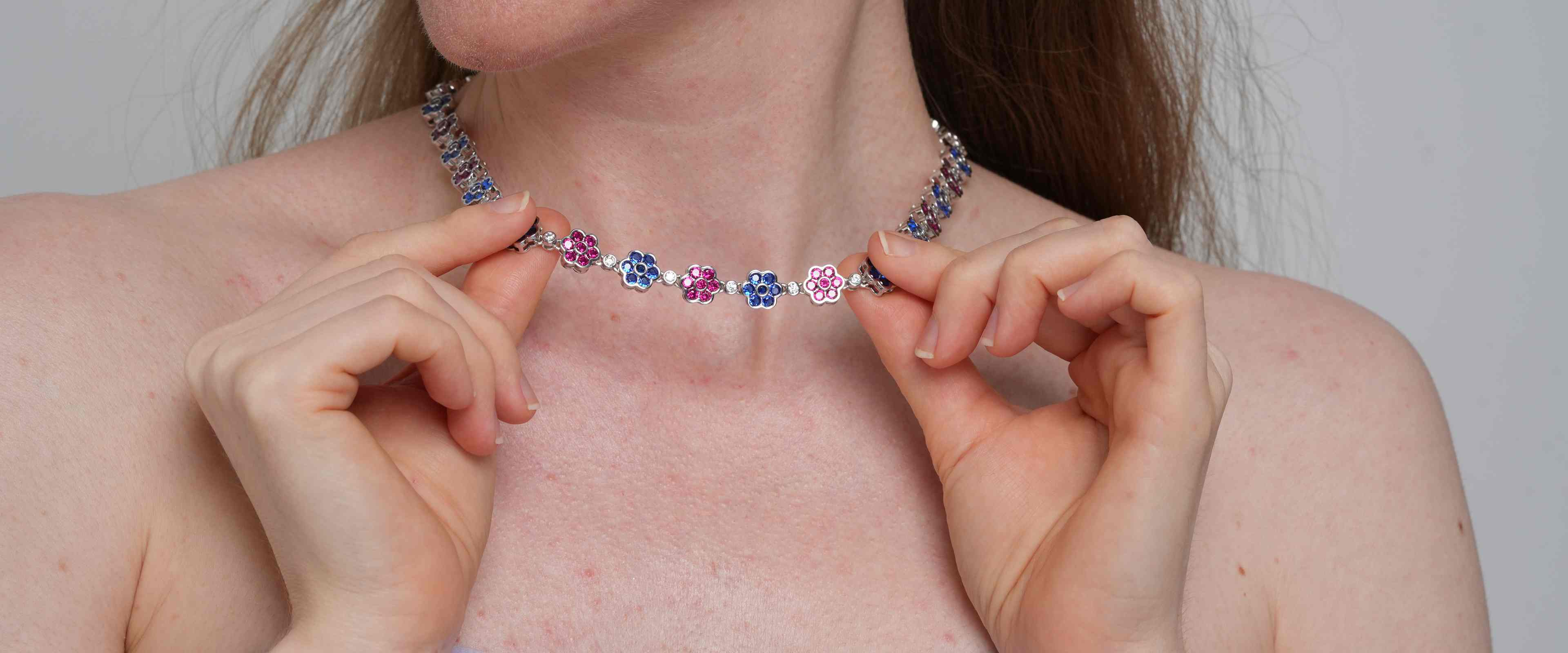 Shining Star Jewelry Iced Out Chain Wholesale Multi Color Flower Tennis Necklace