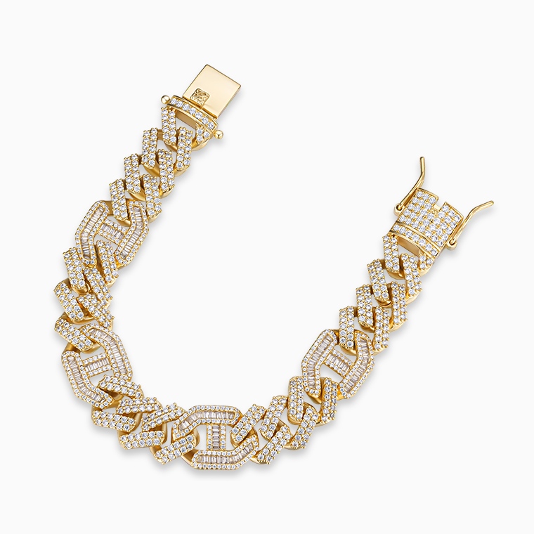 Shining Star Jewelry New Design Mens Trending Zircon Baguette Cut Cuban Bracelet