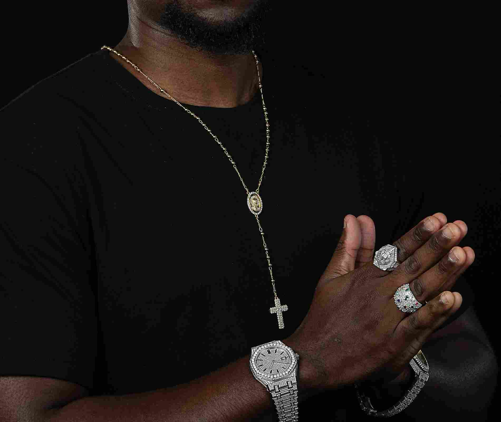 Shining Star Jewelry 14K Gold Charms Virgin Mary Cross Pendant Rosary Necklace Shining Star Jewelry 14K Gold Charms Virgin Mary Cross Pendant Rosary Necklace