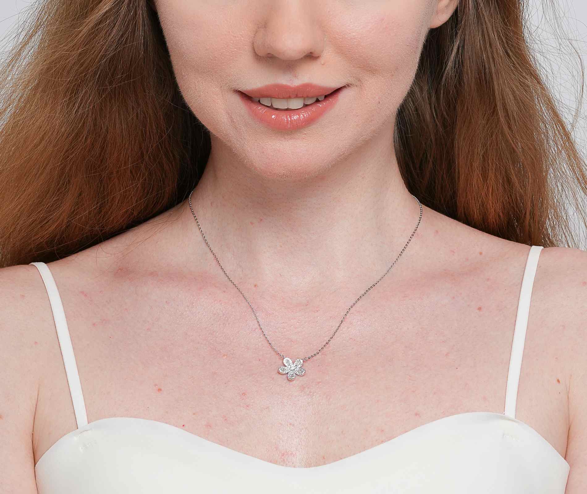 Shining Star Jewelry Adjustable Exquisite Diamond Flower Pendant Fine Necklace Shining Star Jewelry Adjustable Exquisite Diamond Flower Pendant Fine Necklace