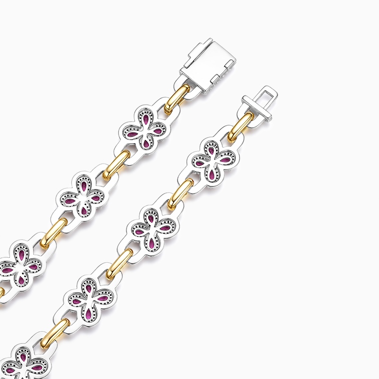 Shining Star Jewelry Elegant Luxury 925 Silver Pear Cut Ruby Butterfly Necklace