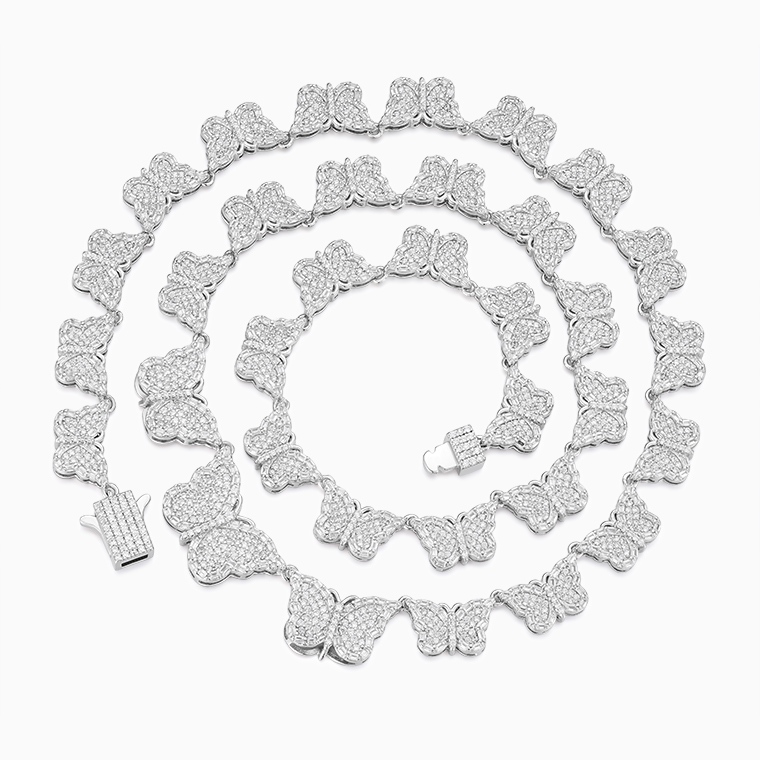 Shining Star Jewelry Fashionable Silver Iced Out Moissanite Butterfly Necklace