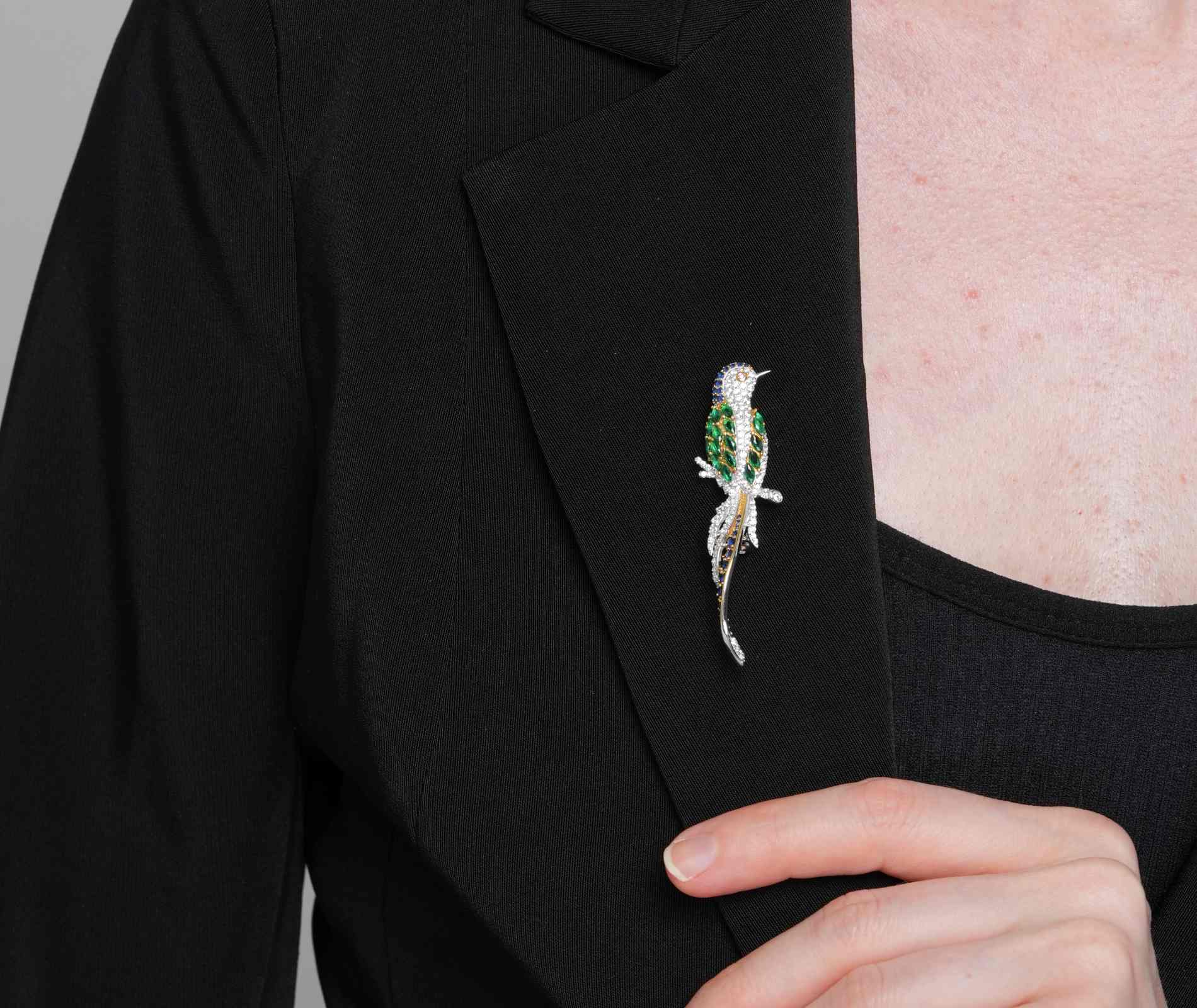 Shining Star Jewelry Elegant Style Women's 925 Silver Emerald Zircon Bird Brooch