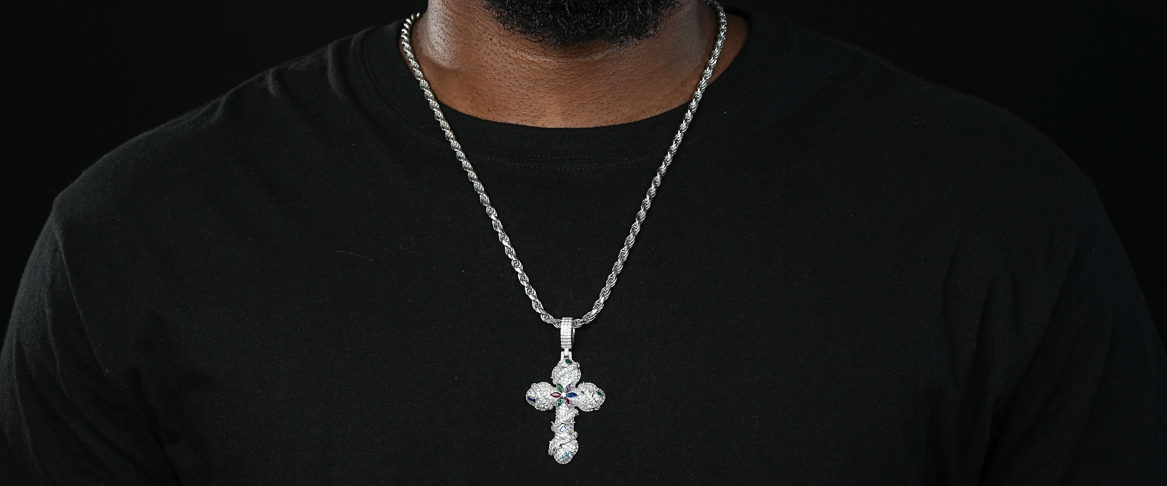 Shining Star Jewelry Custom Gem Studded Sparkle Scattered Diamond Cross Pendant