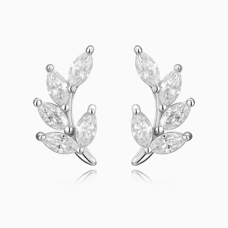 Shining Star Jewelry Women Marquise Diamond VVS Moissanite Leaves Stud Earrings