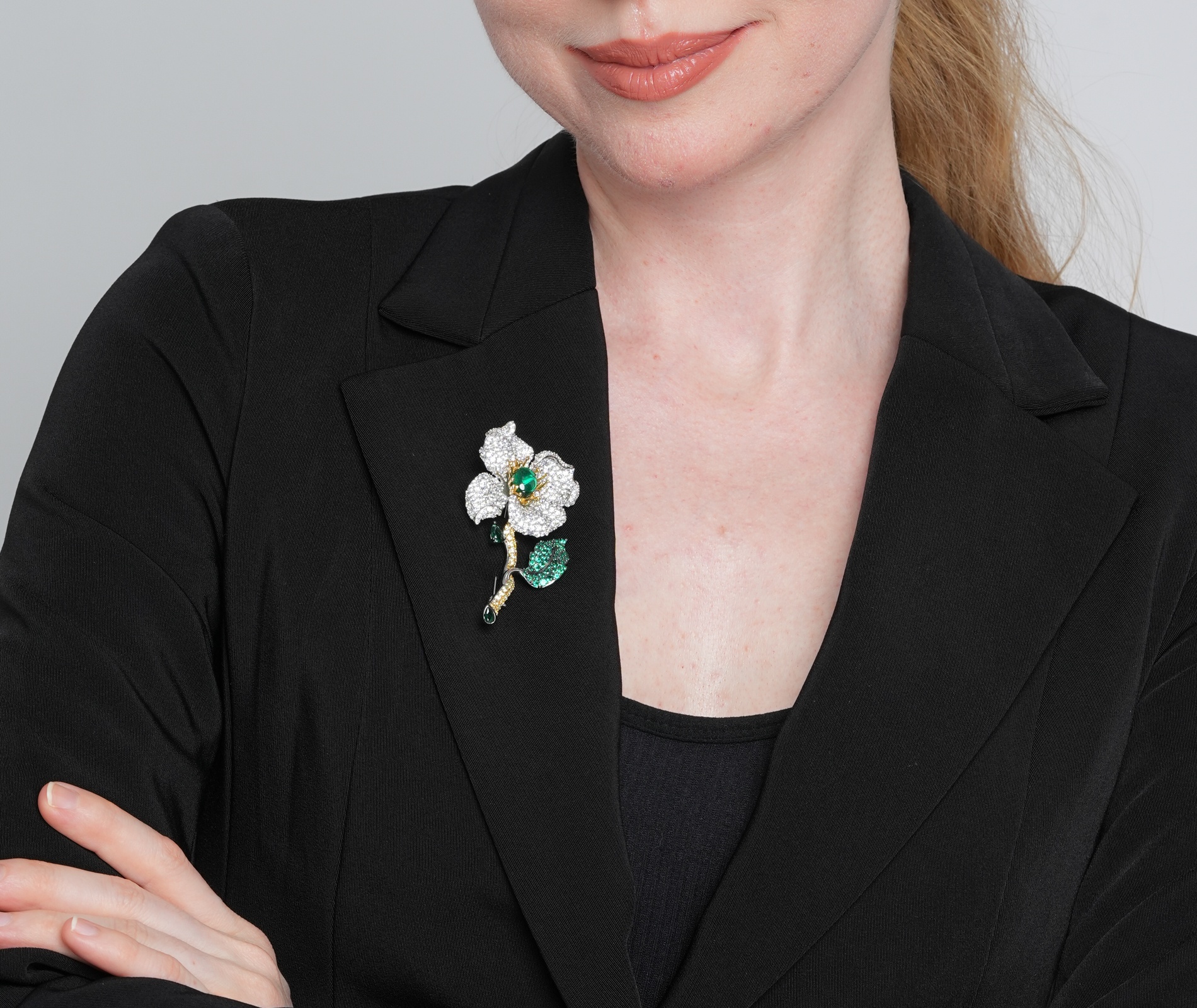 Shining Star Jewelry Luxury Green Gemstone Cubic Zirconia Corsage Flower Brooch