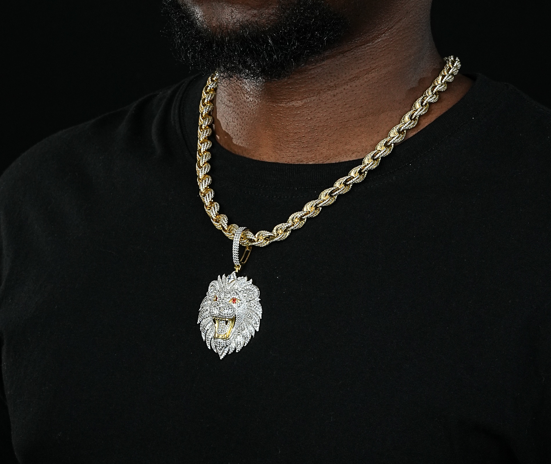 Shining Star Jewelry 925 Solid Silver Iced Out Diamond Lion Head Pendant