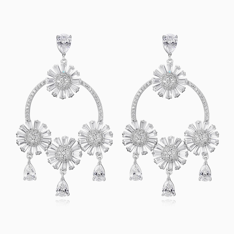 Shining Star Jewelry Women's Iced Out Zircon Dazzling Sunflower Dangle Earrings Shining Star Jewelry Women's Iced Out Zircon Dazzling Sunflower Dangle Earrings