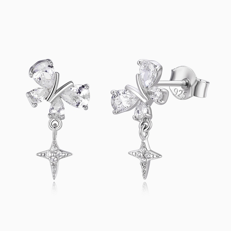 Shining Star Jewelry Fine Jewelry Silver Butterfly Earrings For Girls