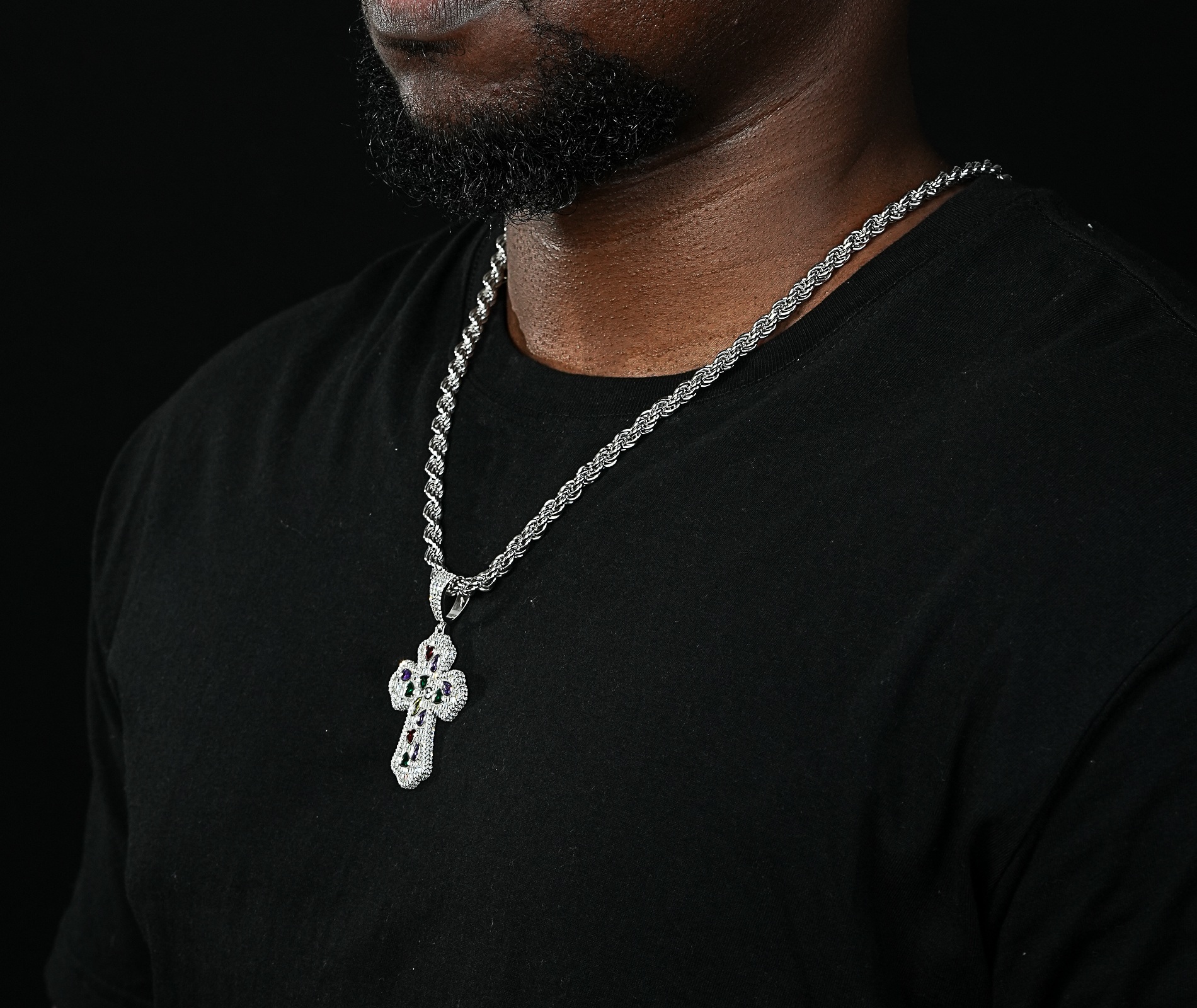 Shining Star Jewelry Multi Color CZ Moissanite 925 Silver Hip Hop Cross Pendant