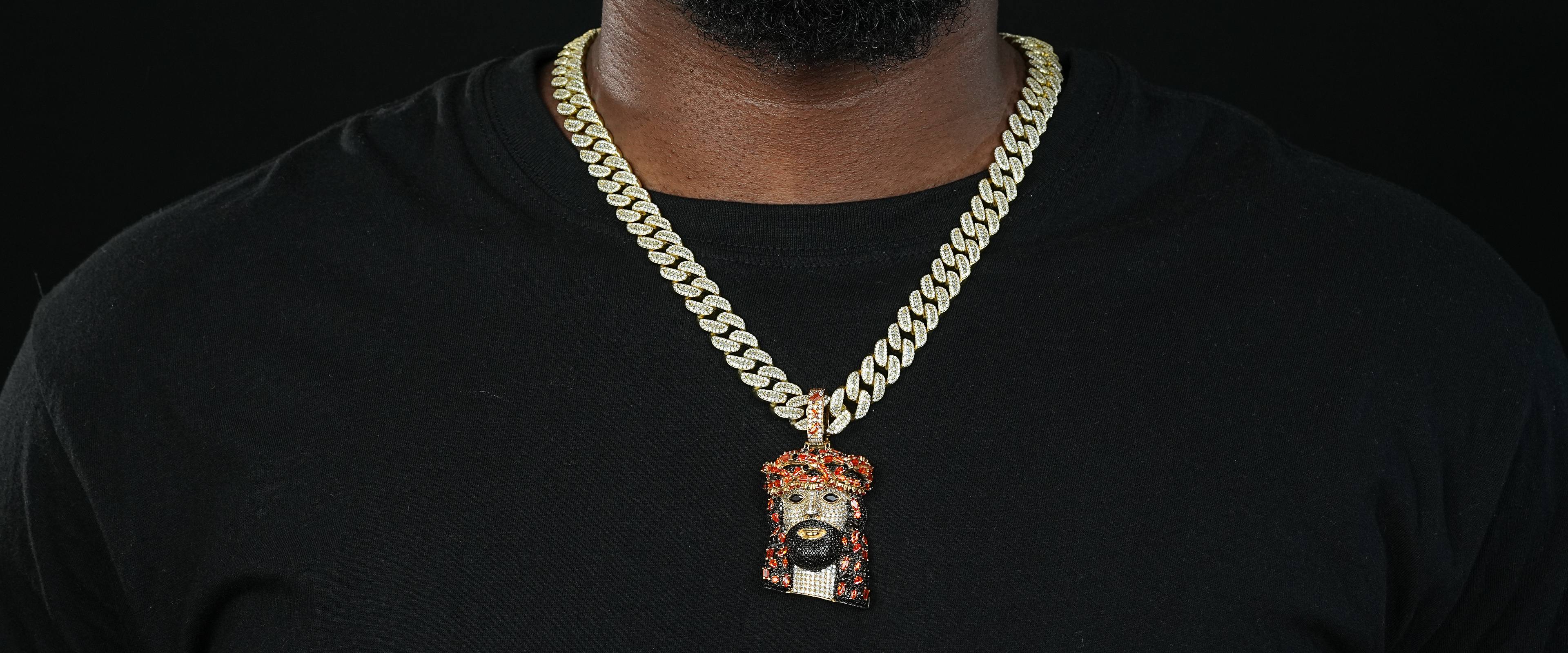 Shining Star Jewelry 925  Silver Punk Rocker Colored Zircon Jesus Head Pendant