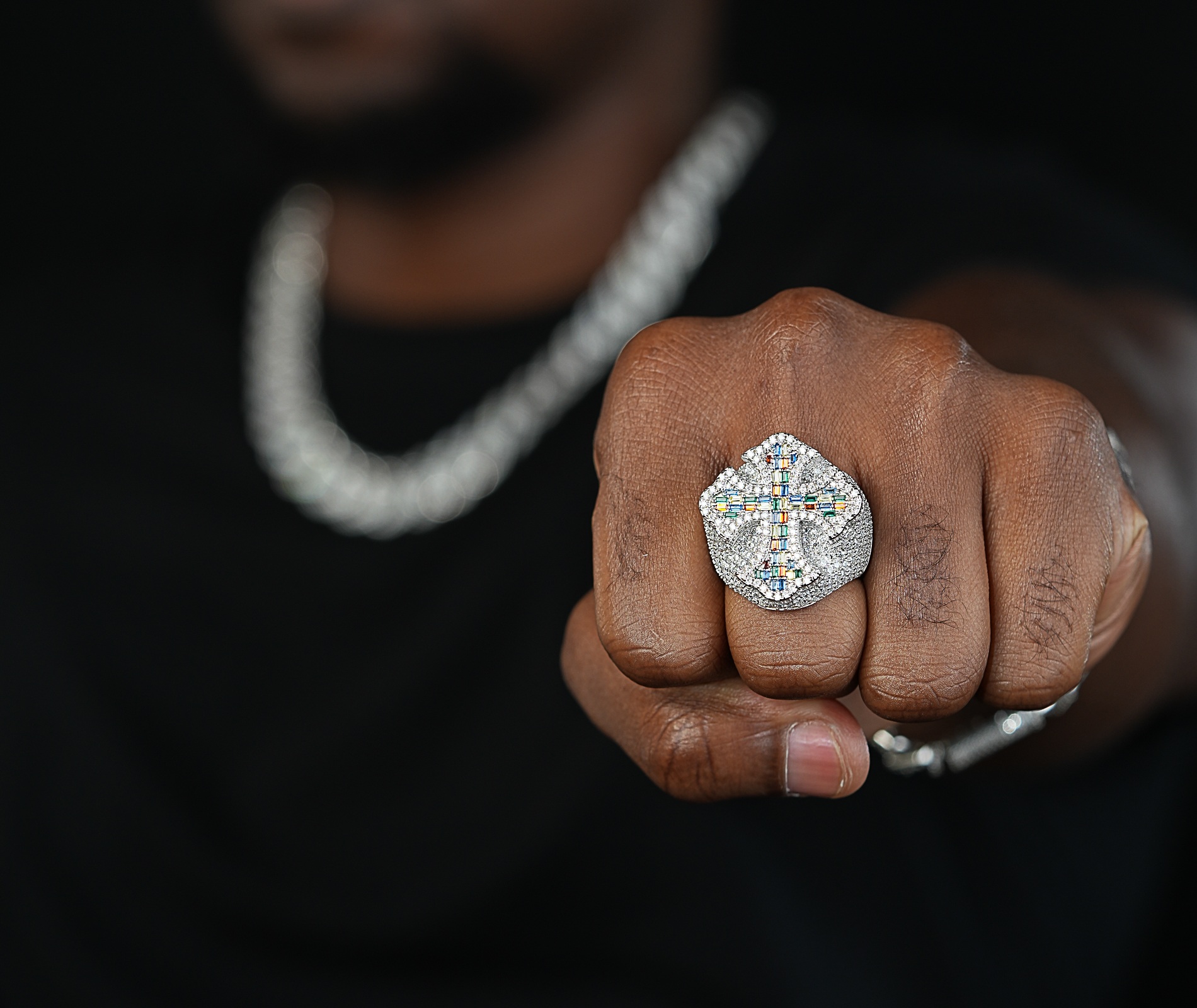 Shining Star Jewelry vintage fashion Hip Hip S925 Baguette Men Gothic Cross Ring