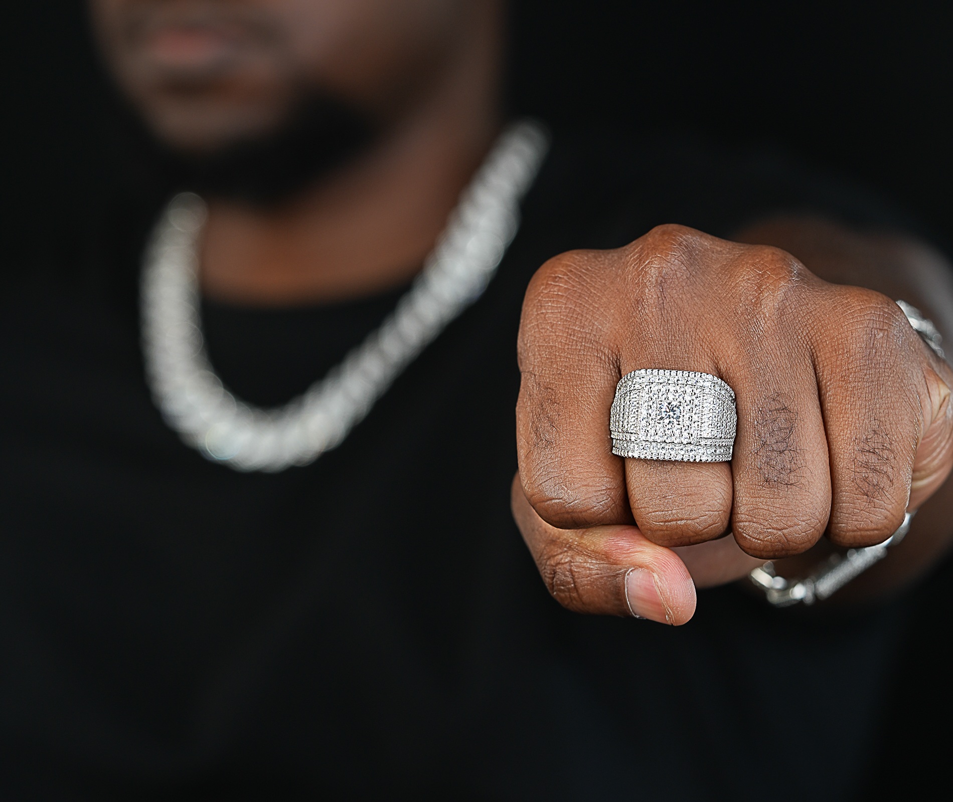 Shining Star Jewelry Hip Hop Mens Moissanite Round Brilliant Cut Iced Out Ring