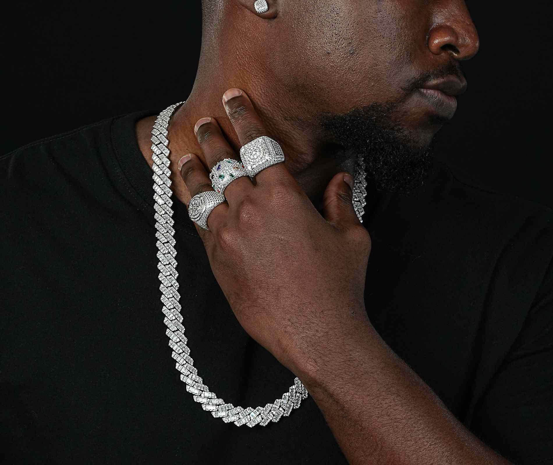 Shining Star Jewelry Silver 14mm Men VVS Moissanite Baguette Cuban Link Chain Shining Star Jewelry Silver 14mm Men VVS Moissanite Baguette Cuban Link Chain