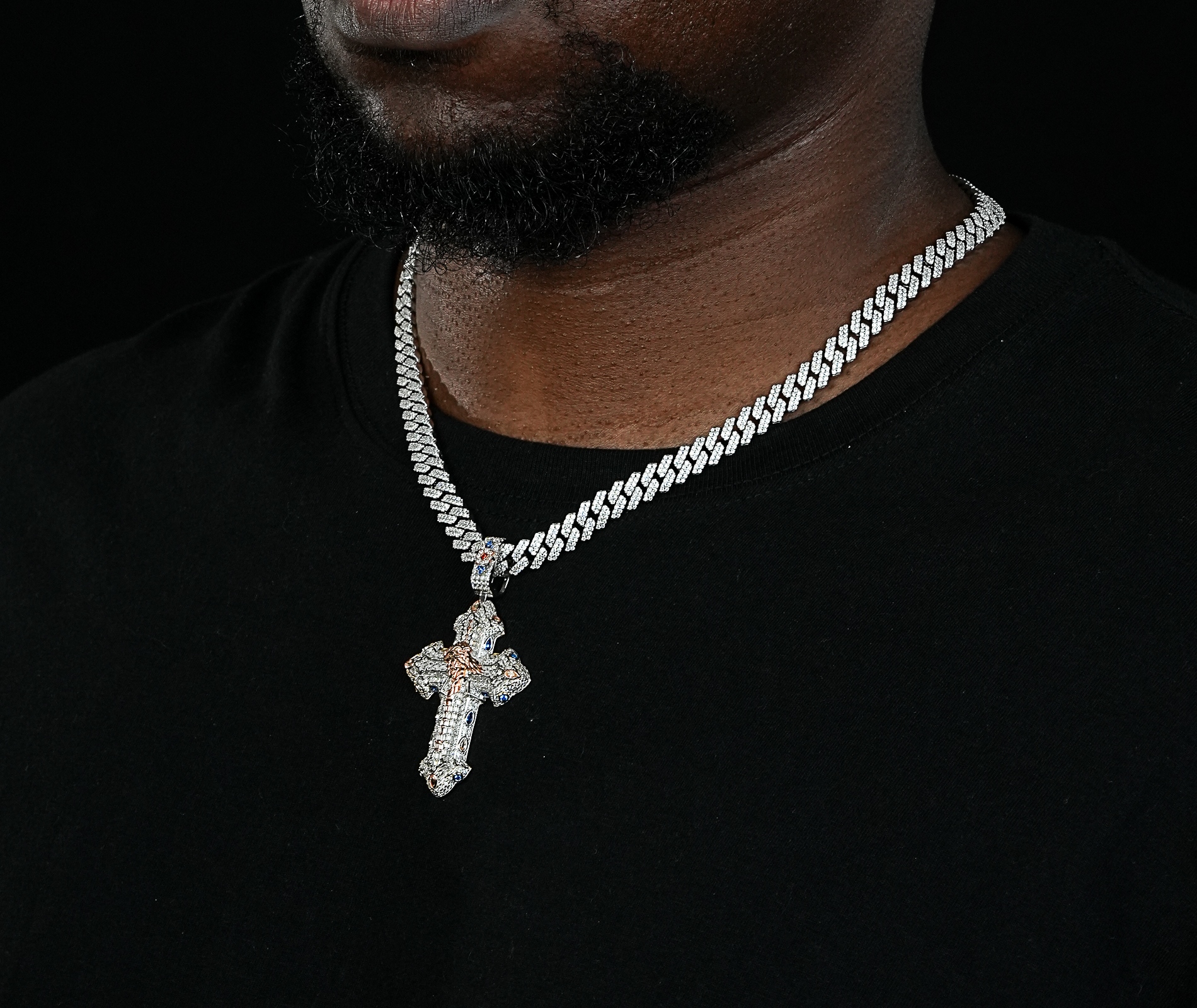 Shining Star Jewelry Bling 925 Silver Diamond Jesus Cross Gothic Charms Pendant