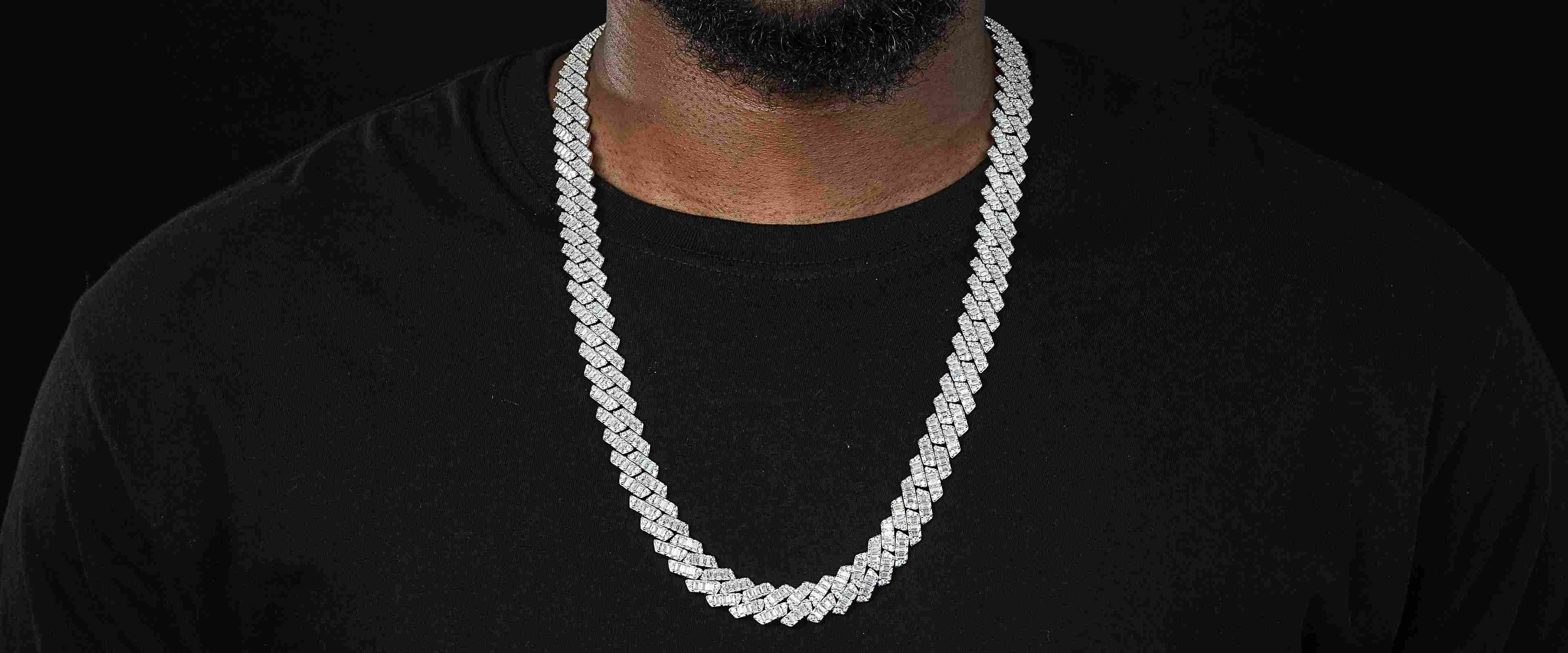 Shining Star Jewelry Silver 14mm Men VVS Moissanite Baguette Cuban Link Chain Shining Star Jewelry Silver 14mm Men VVS Moissanite Baguette Cuban Link Chain