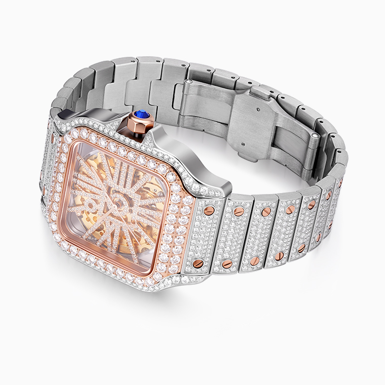 Shining Star Jewelry Rose Gold Plated Ice Moissanite Mechanical Watch