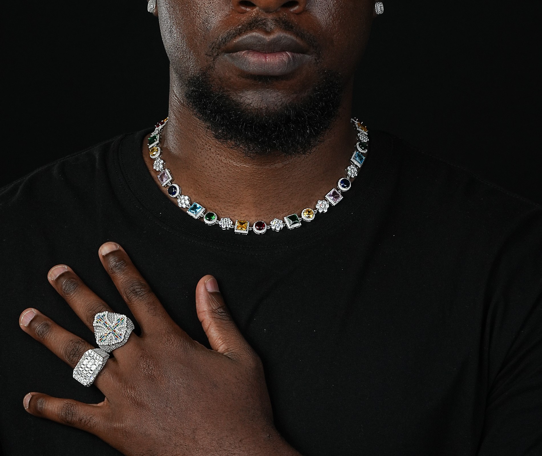 Shining Star Jewelry 10Mm Multi Color Bling Cz Stone Chain Silver Necklace Shining Star Jewelry 10Mm Multi Color Bling Cz Stone Chain Silver Necklace