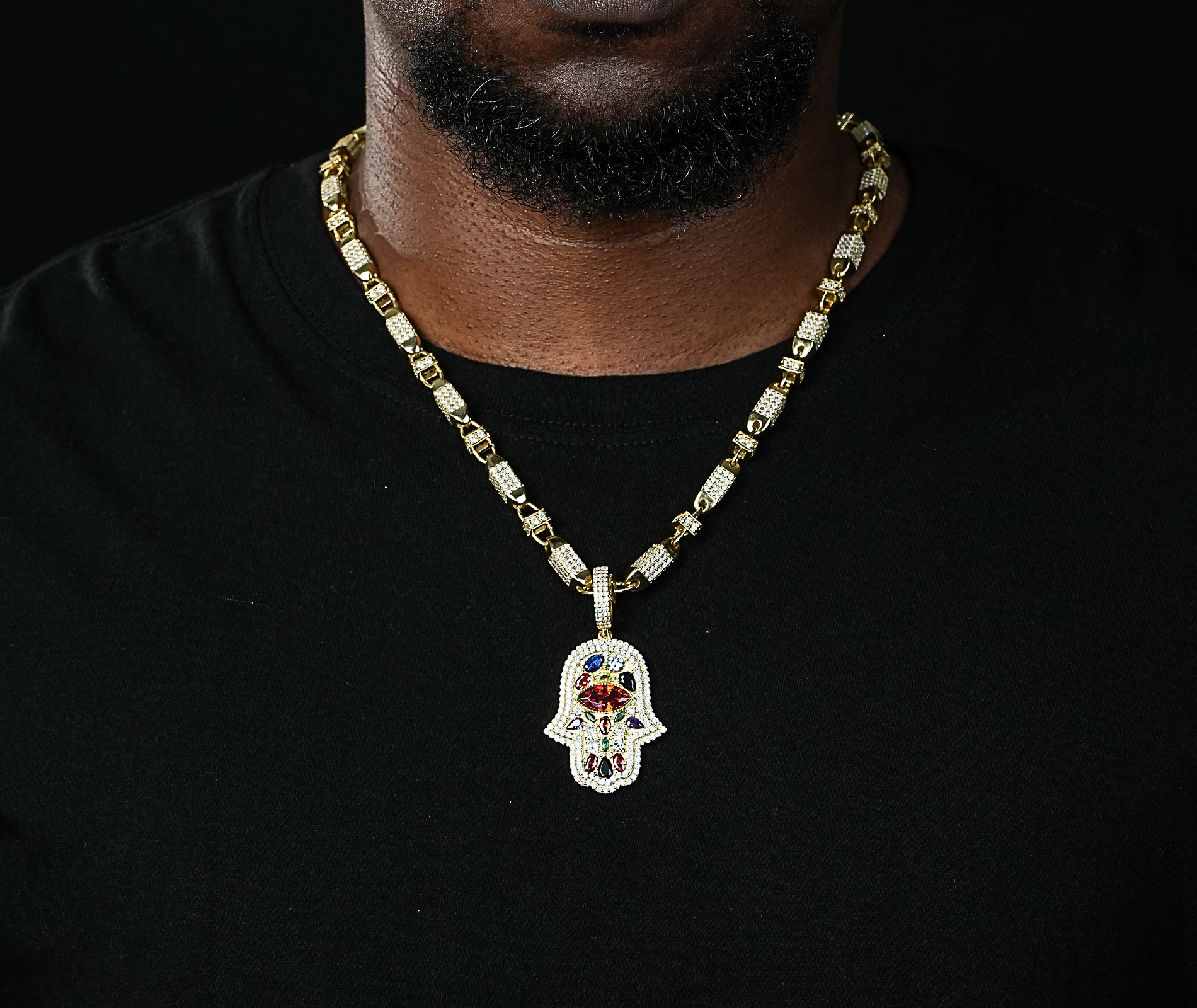 Shining Star Jewelry Turkish Amulet Colored Diamond Evil Eye Hamsa Hand Pendant Shining Star Jewelry Turkish Amulet Colored Diamond Evil Eye Hamsa Hand Pendant