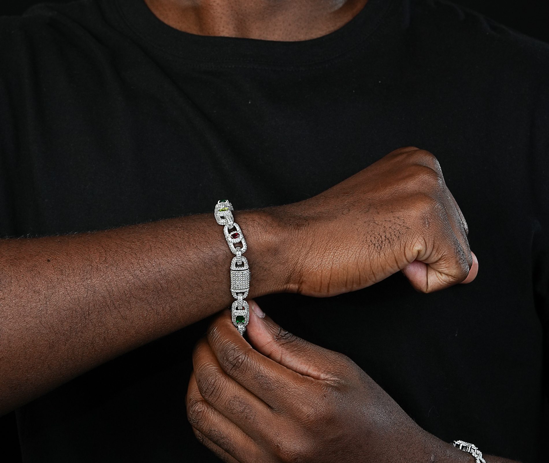 Shining Star Jewelry Luxurious Colored Zircon Moissanite Stylish Cuban Bracelet