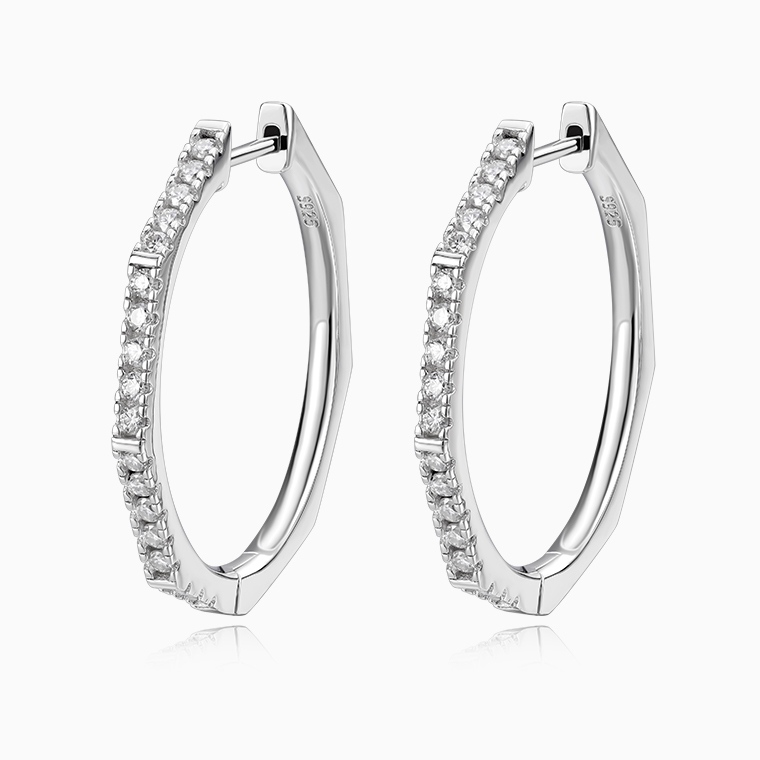 Shining Star Jewelry Fashionable Sterling Silver Zircon Women's Hoop Earrings Shining Star Jewelry Fashionable Sterling Silver Zircon Women's Hoop Earrings