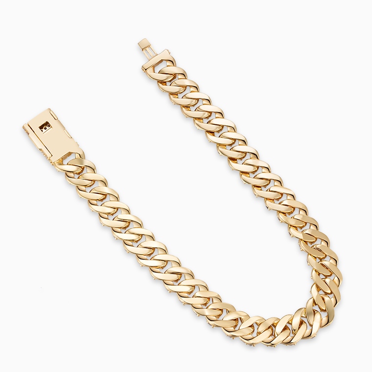 Shining Star Jewelry Classic Cubic Zirconia 14K Gold Plated Mens Cuban Bracelet