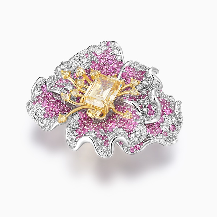 Shining Star Jewelry Women's 925 Silver Luxury Colored Diamond Flower Brooch