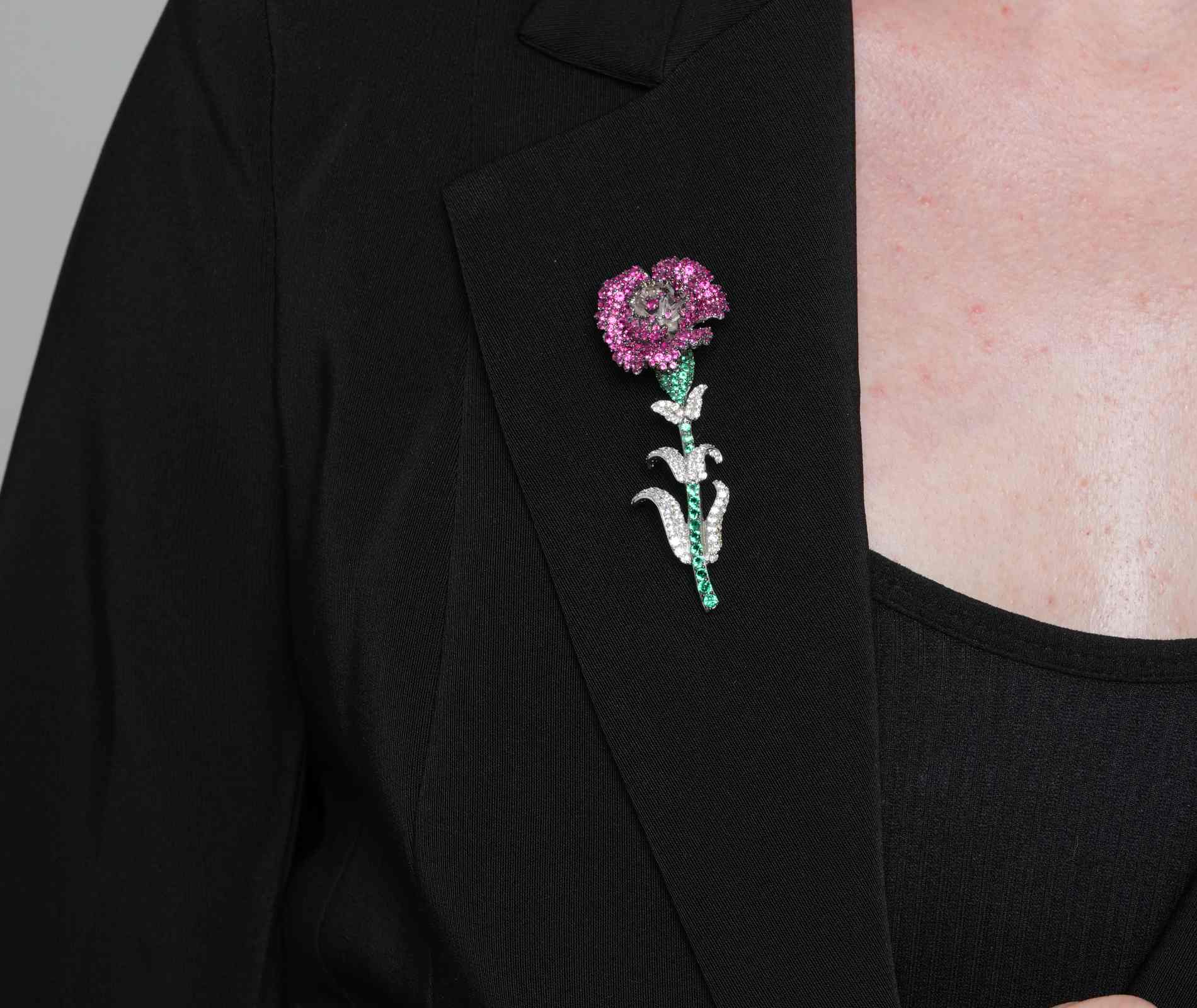 Shining Star Jewelry Elegant Style Colored Zircon 925 Silver Flower Brooch Women