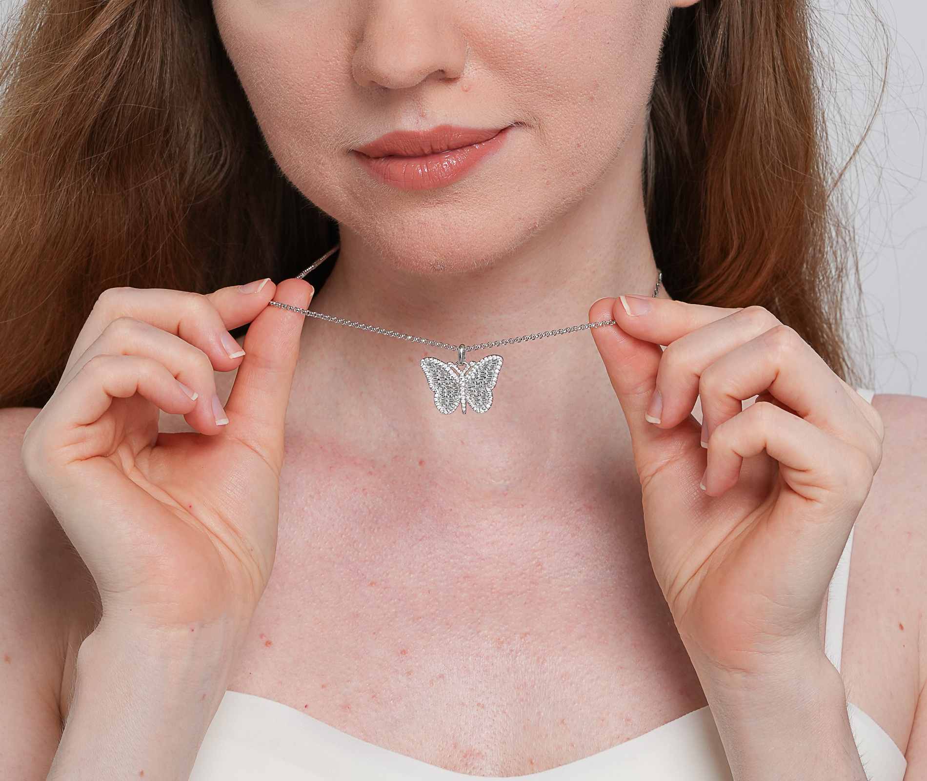 Shining Star Jewelry Luxury Baguette Moissanite Butterfly Pendant Fine Necklace