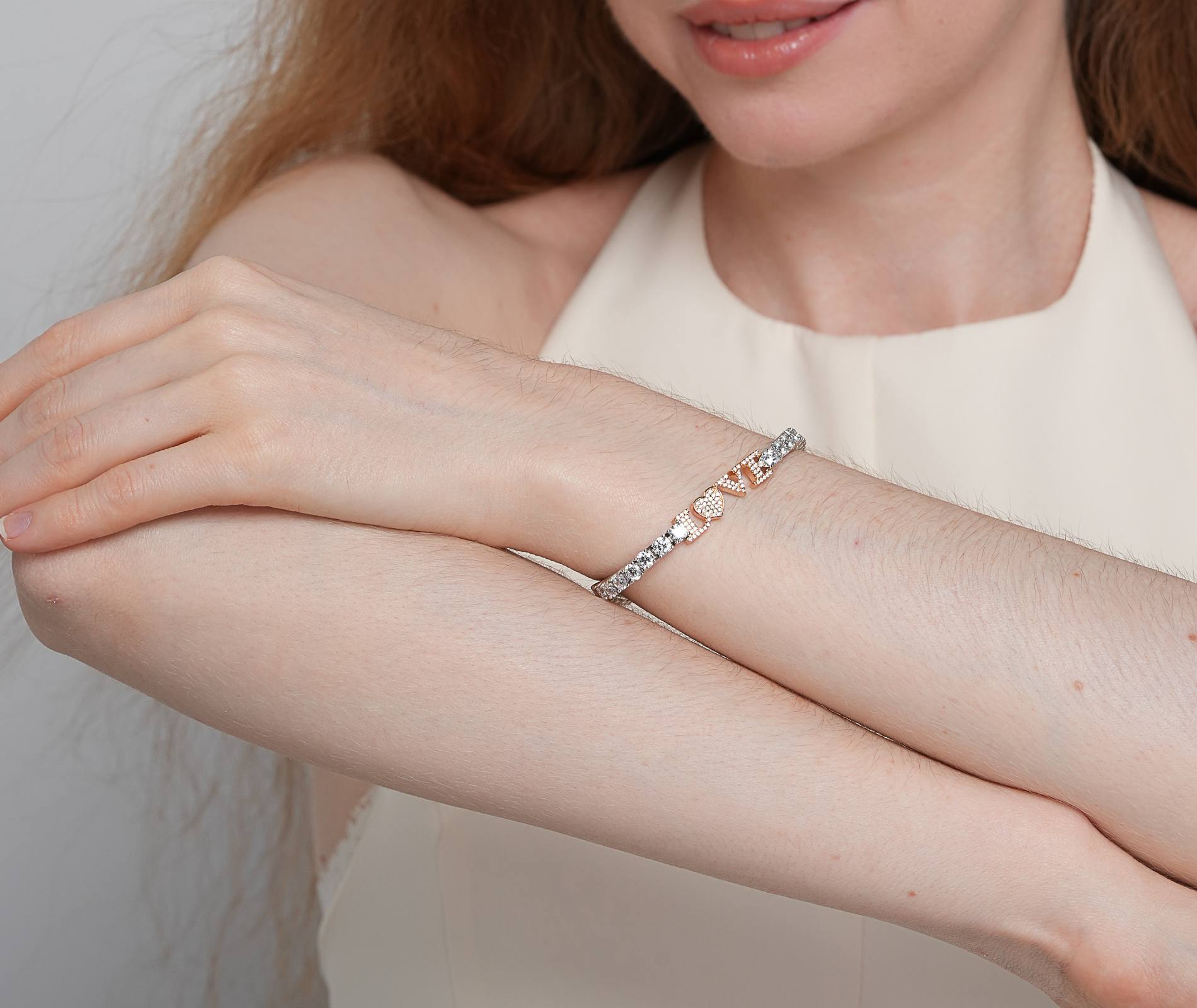 Shining Star Jewelry Women 925 Silver Iced Out CZ Two Tone LOVE Tennis Bracelet Shining Star Jewelry Women 925 Silver Iced Out CZ Two Tone LOVE Tennis Bracelet