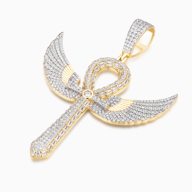 Shining Star Jewelry Vvs Moisasnite Diamond Wing Ankh Cross Pendant Necklace