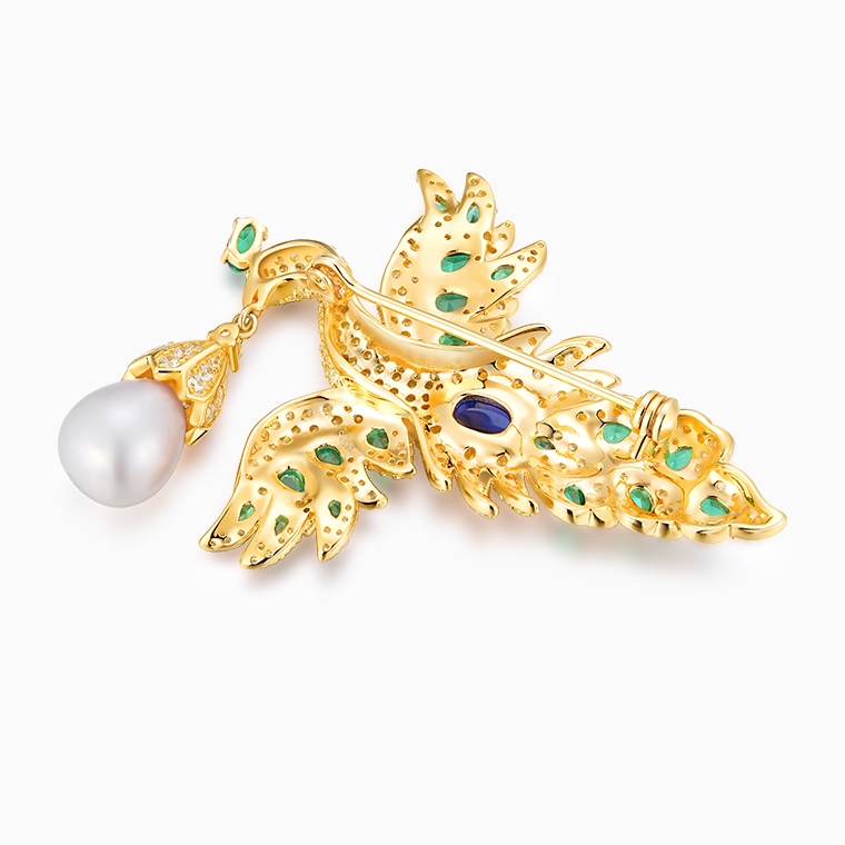 Shining Star Jewelry 925 Silver Splendid Emerald Zircon Tail Peacock Brooch