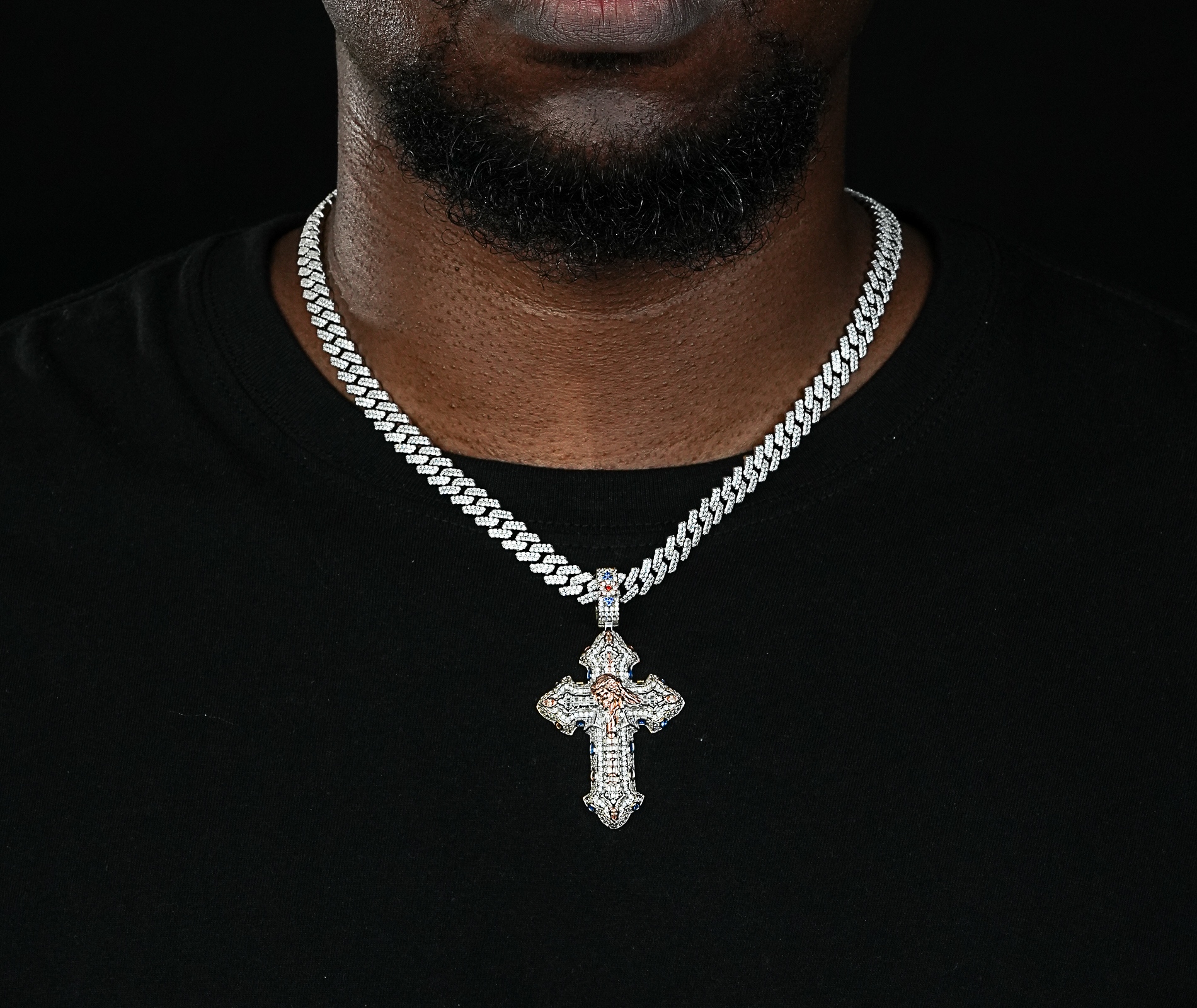 Shining Star Jewelry Bling 925 Silver Diamond Jesus Cross Gothic Charms Pendant