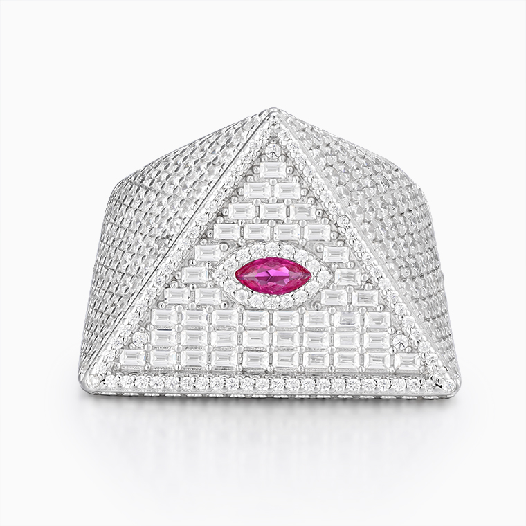 Shining Star Jewelry Hiphop Men Charm Evil Pyramid Eyes Iced Out Moissanite Ring