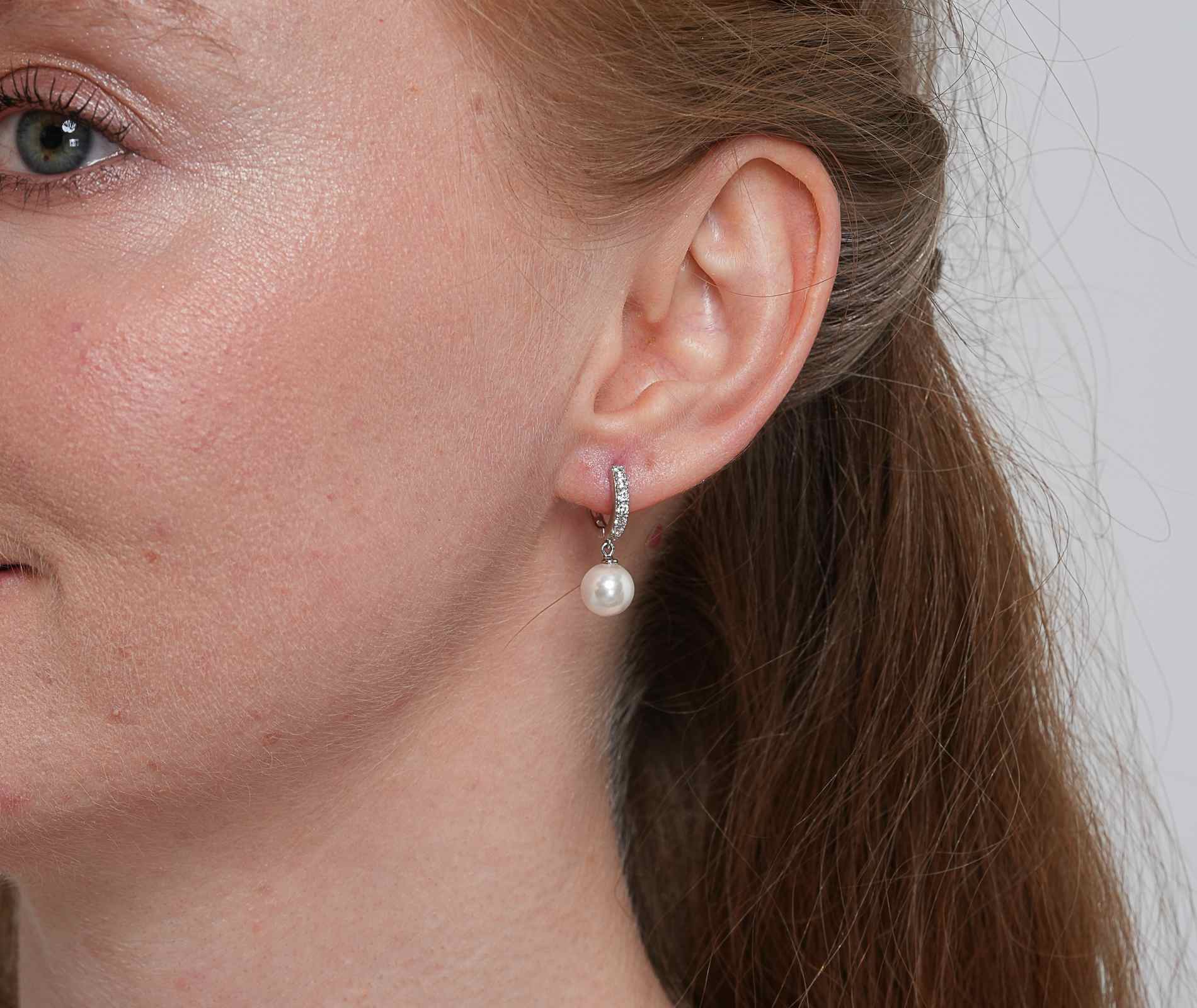 Shining Star Jewelry VVS Moissanite Women's Dangling Pearl Huggies Earrings